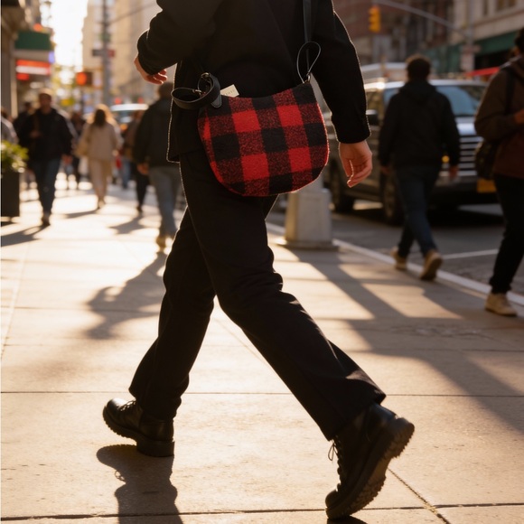 Talbots NWT Red & Black Plaid Wool-Blend Shoulder Bag. - Picture 9 of 11